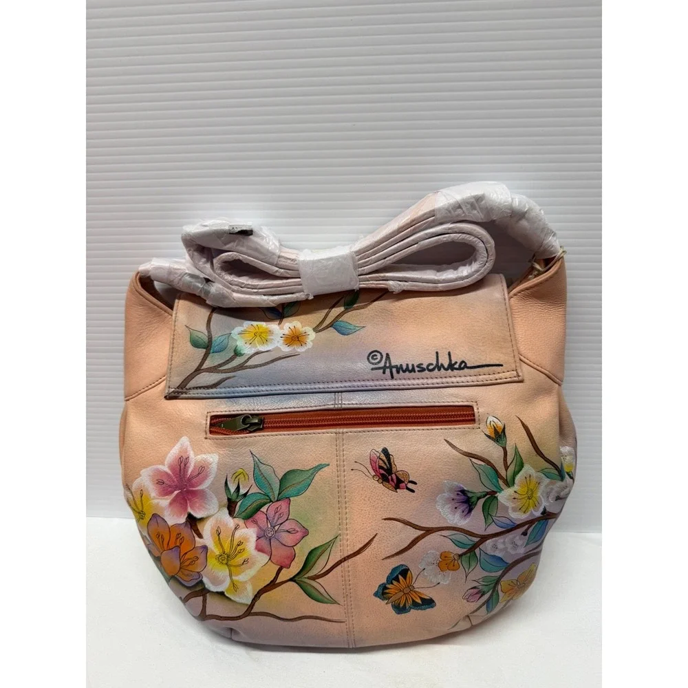 Anuschka Hand-Painted Leather FLAP PURSE SADDLE BAG JAPANESE GARDEN W/ POUCHES